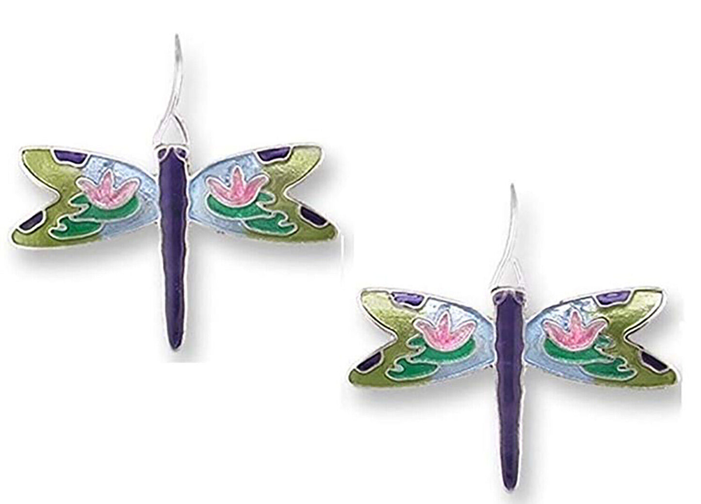 Sue Coccia Dragonfly Montage Enameled Wire Dangle Earrings by Zarah