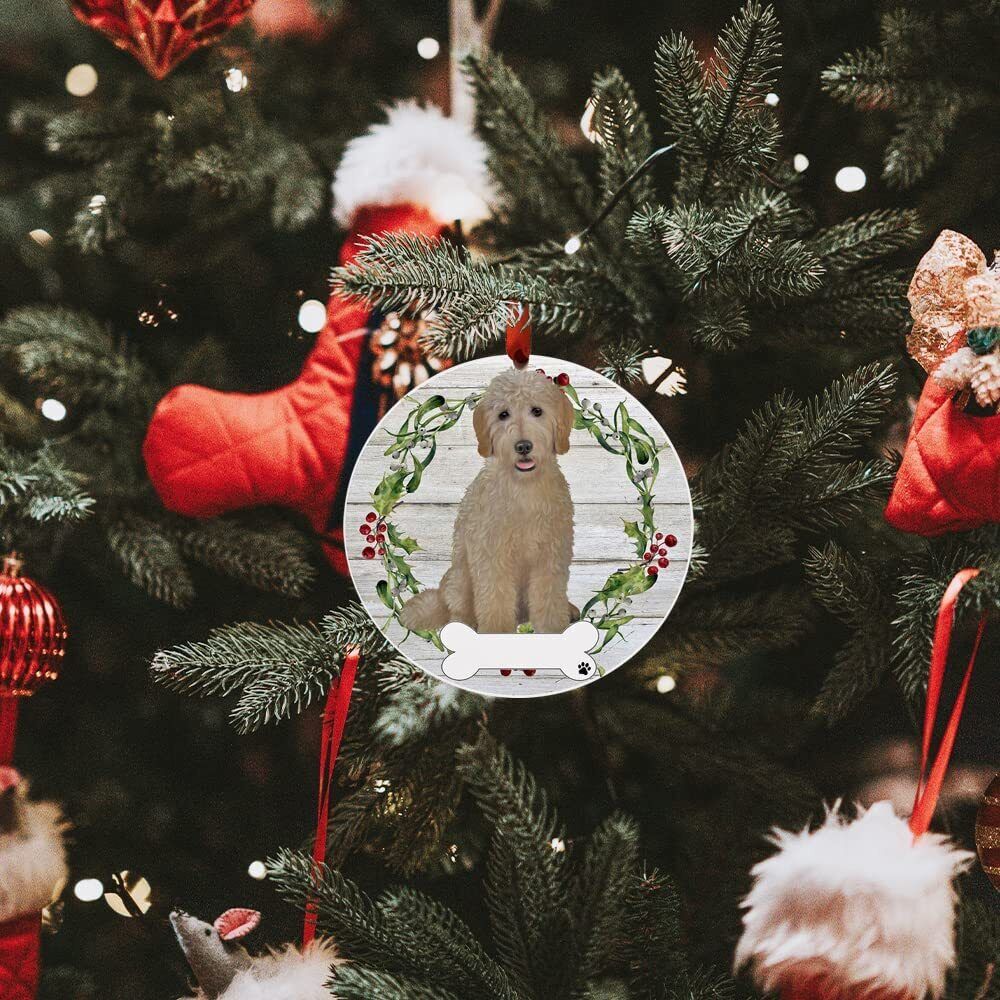Goldendoodle Ornament - E&S Pets, DIY Personalizable, Ceramic Round Ornament