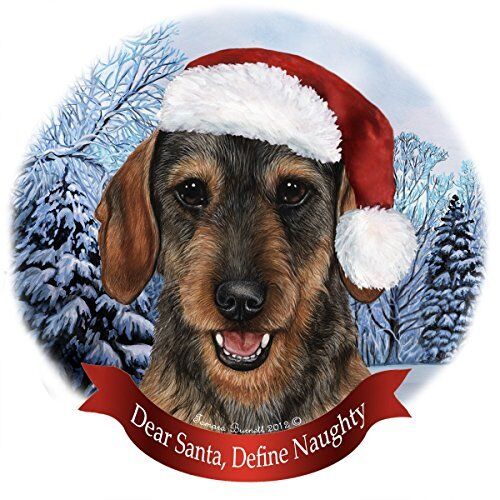 Holiday Pet Gifts Dachshund Wire Wild Boar Santa Hat Dog Porcelain Ornament