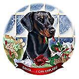 Doberman Black Uncropped Porcelain Ornament Pet Gift Santa I Can Explain!