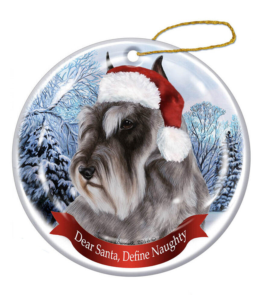 Holiday Pet Gifts Schnauzer (Un-Cropped) Santa Hat Dog Porcelain Ornament