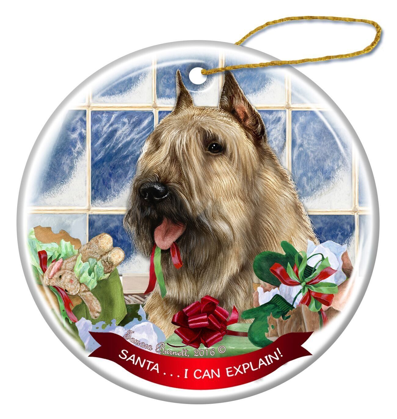 Fawn Bouvier Dog Porcelain Hanging Ornament Pet Gift Santa I Can Explain!