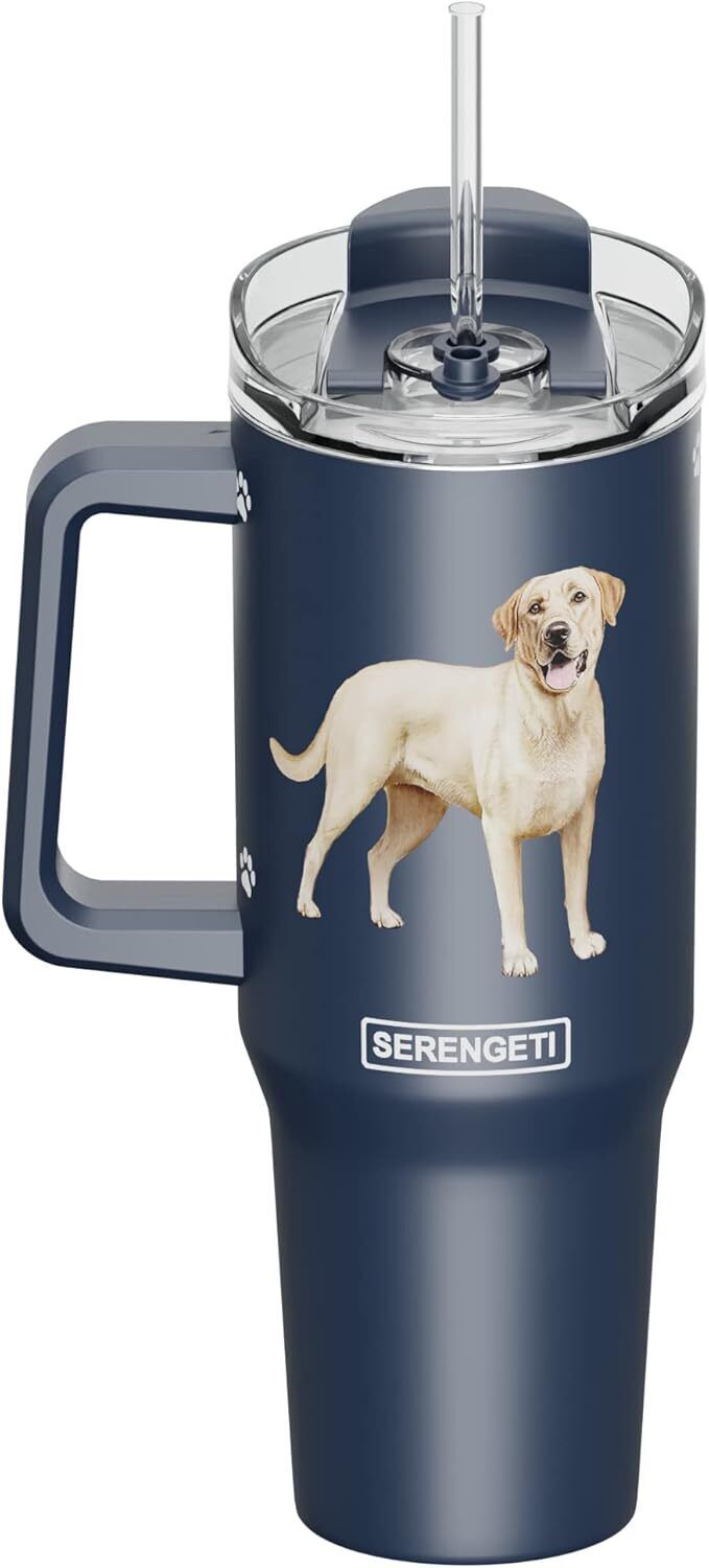 Serengeti 40 Oz Yellow Lab Dog Stainless Steel Tumbler with Handle, Straw & Lid