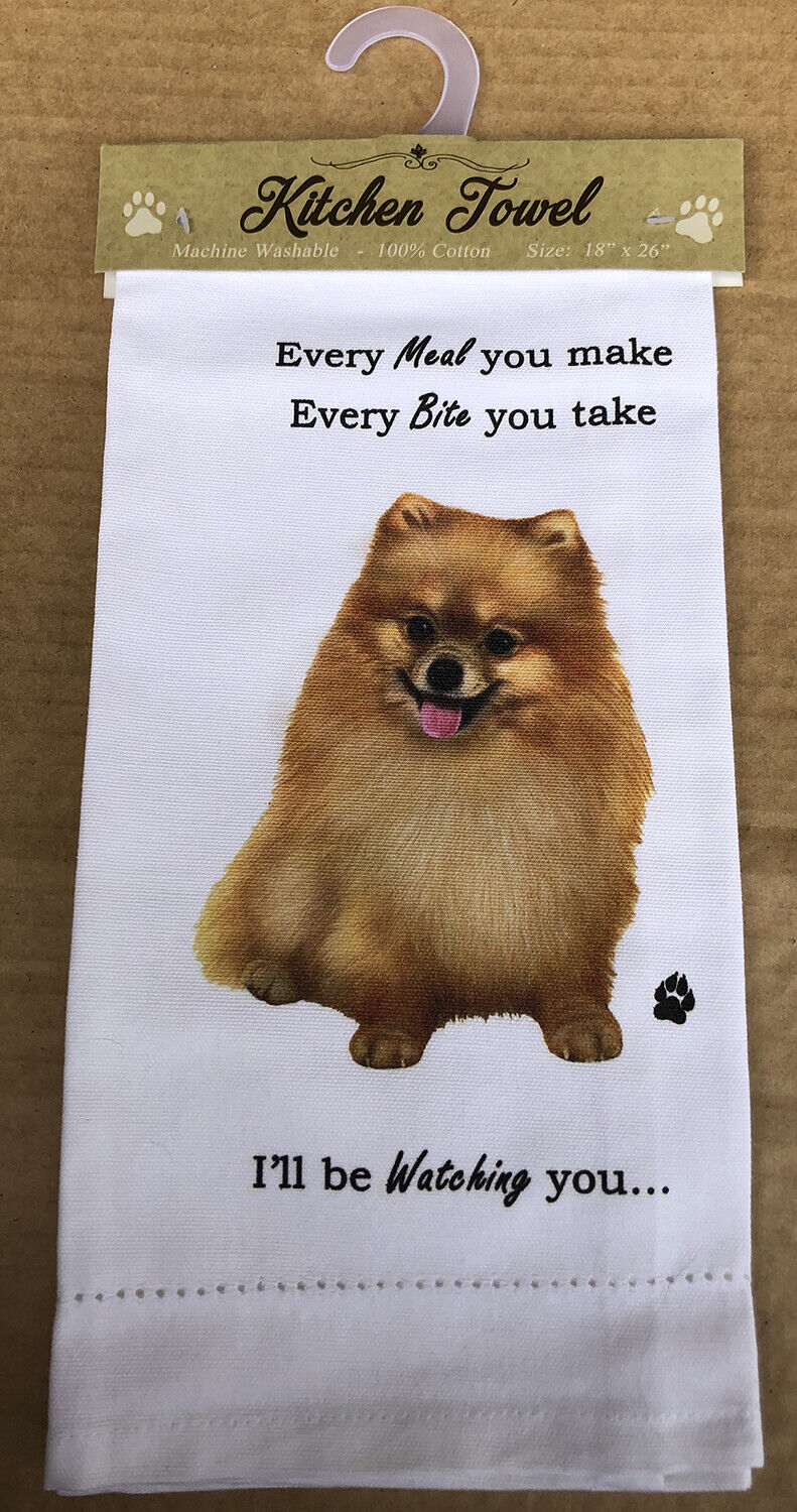 E&S Pets 711-27 Pomeranian Dog Kitchen Towel, Off-white