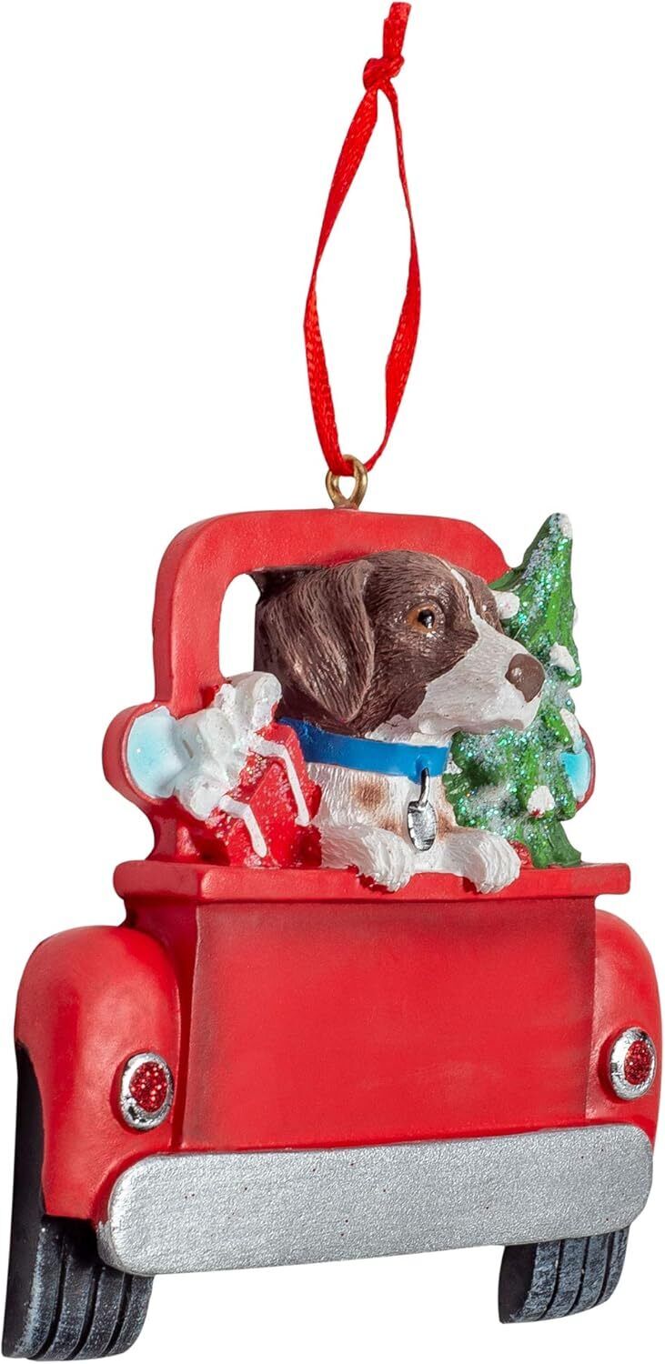 Kurt Adler German Shorthaired Pointer in Back of Truck Hanging Ornament 5 in.