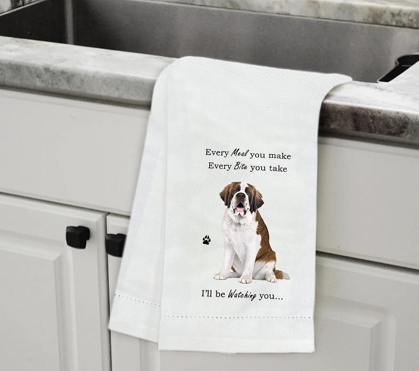E&S Pets 711-50 Saint Bernard Dog Kitchen Towel, Off-white