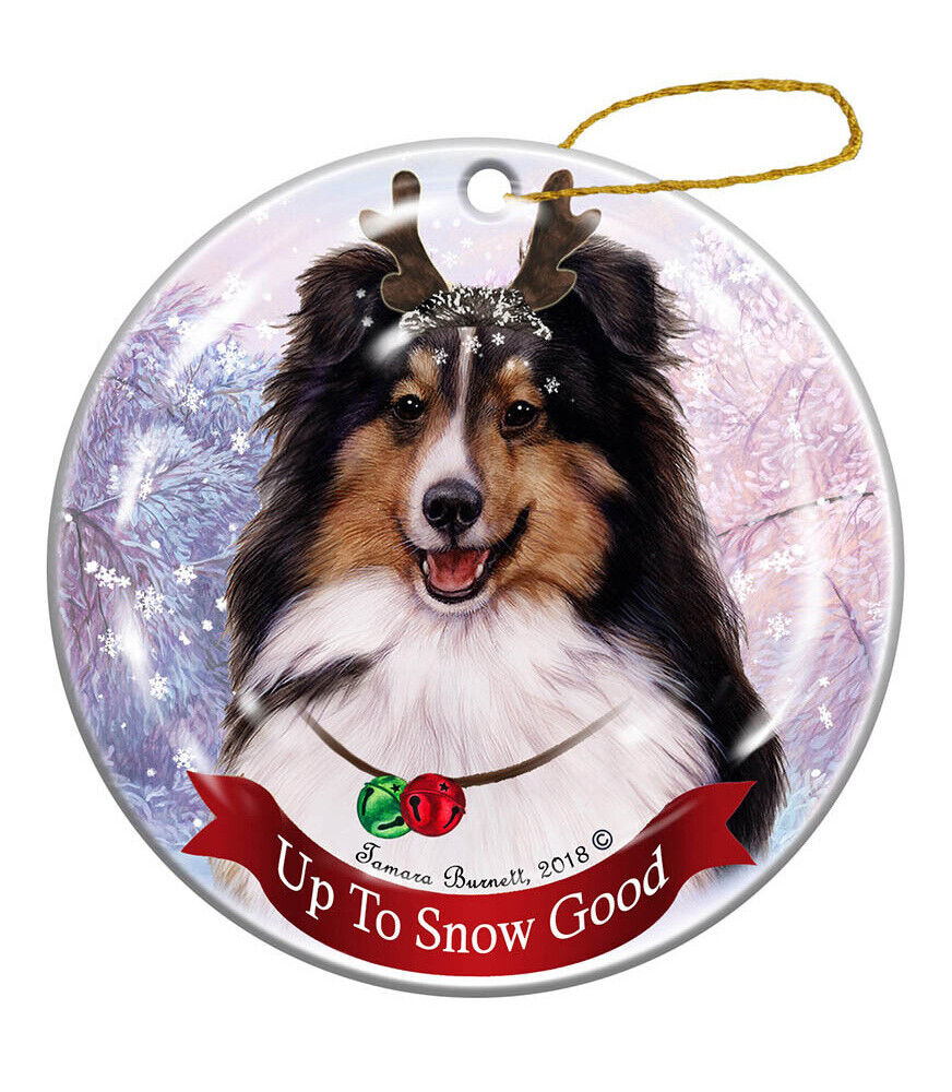 Holiday Pet Gifts Tri Color Sheltie Dog Porcelain Christmas Ornament