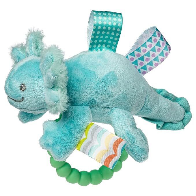 Mary Meyer Taggies Sensory Soft Rattle with Teether Ring, Fizzy Aqua Axolotl