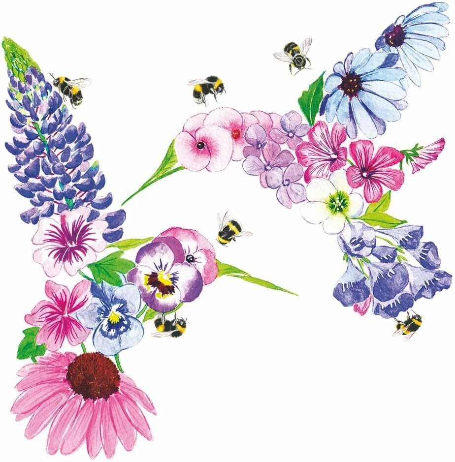 Paperproducts Design Hummingbird Fleurettes Cocktail Paper Napkins,5"x5" 40 Ct.