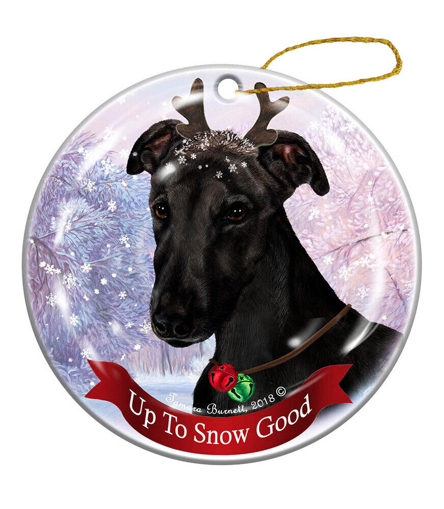 Black Greyhound Dog Porcelain Ornament Reindeer Dog