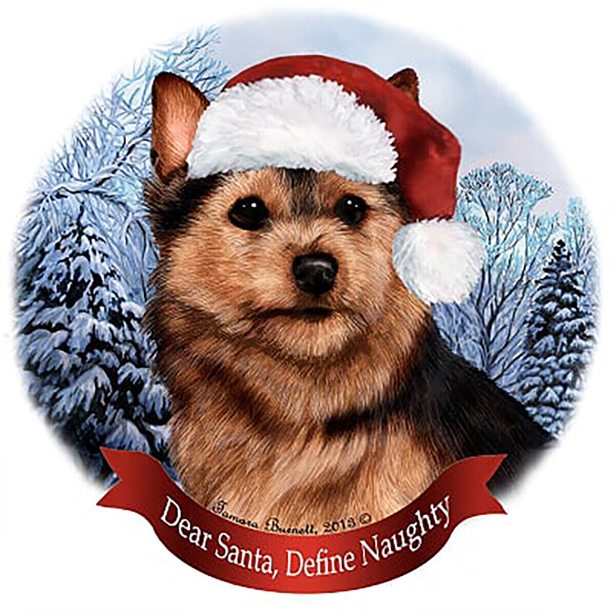 Holiday Pet Gifts Norwich Terrier Black/Tan Dog Santa Hat Porcelain Ornament