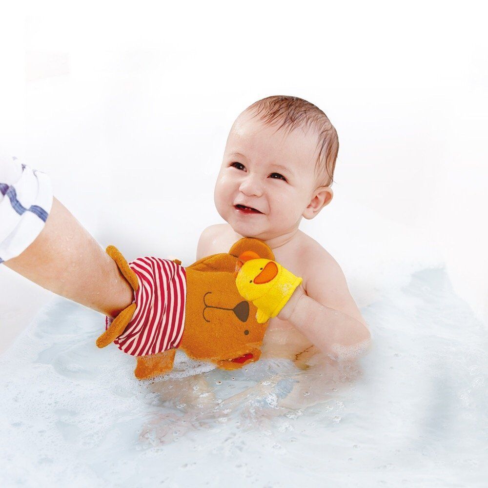 Hape Kids Little Splashers Teddy and Duck Bath Mitt Set