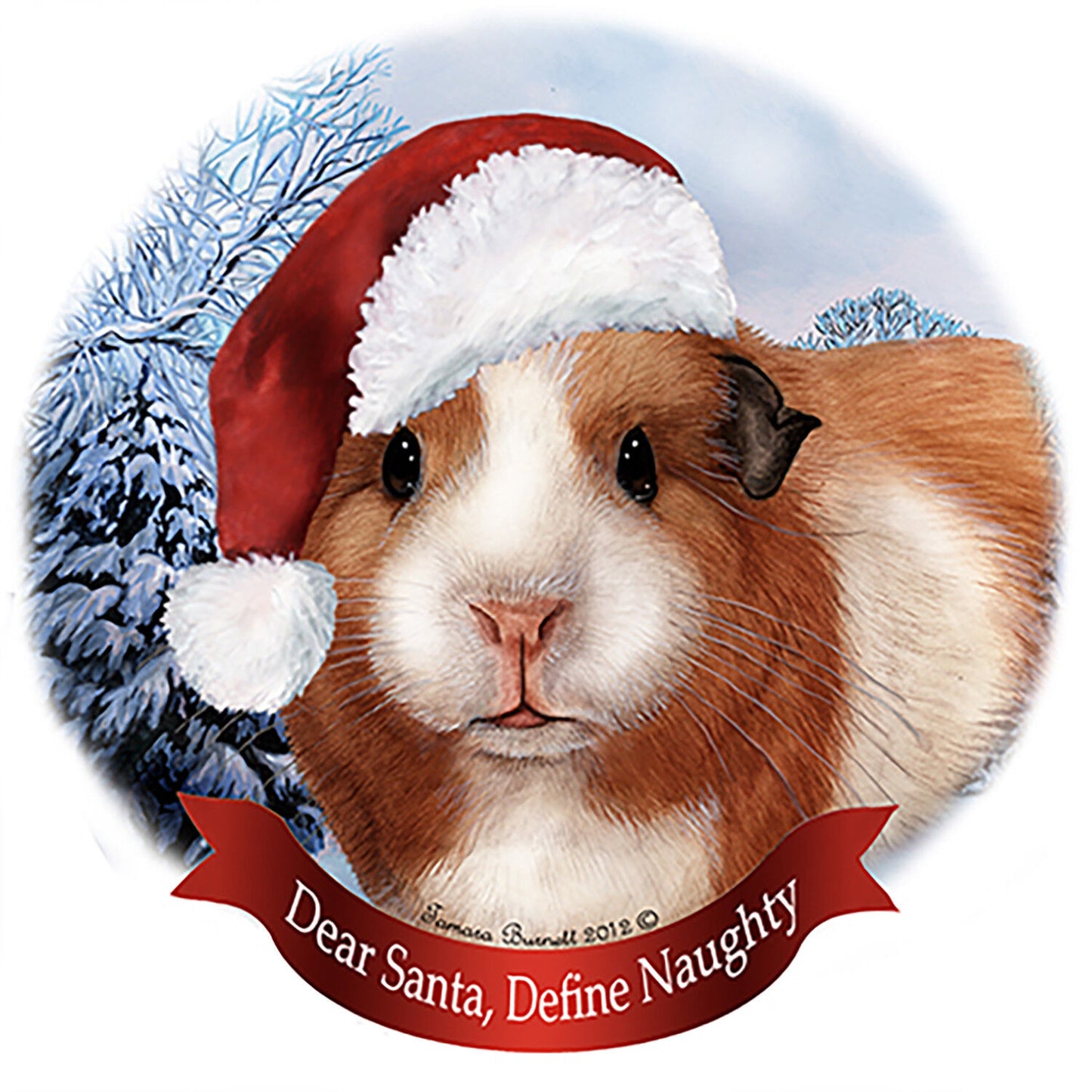 Holiday Pet Gifts American Guinea Pig Santa Hat Porcelain Christmas Ornament