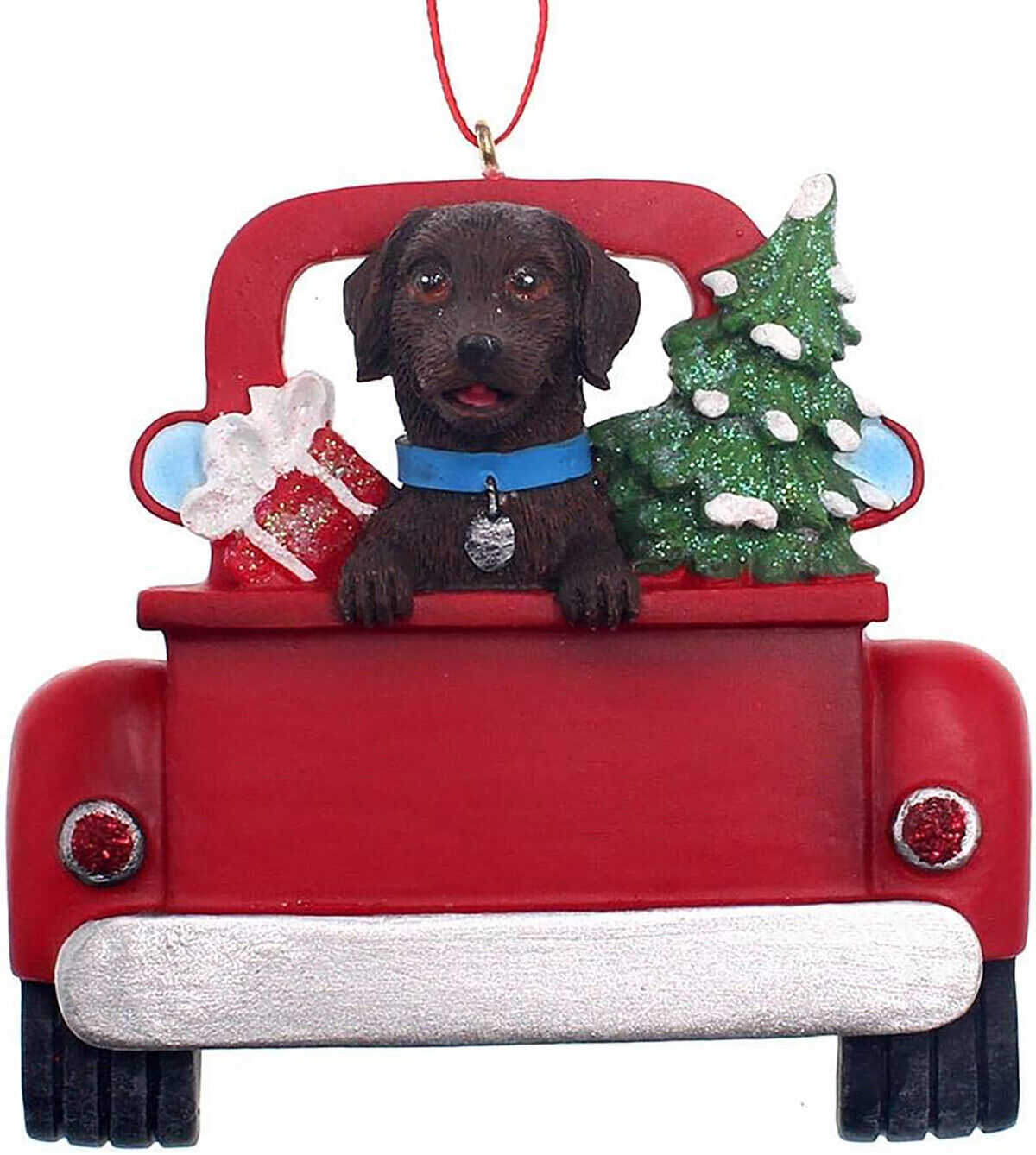 Kurt Adler Chocolate Labrador in Back of Truck Hanging Ornament 5 in. High,