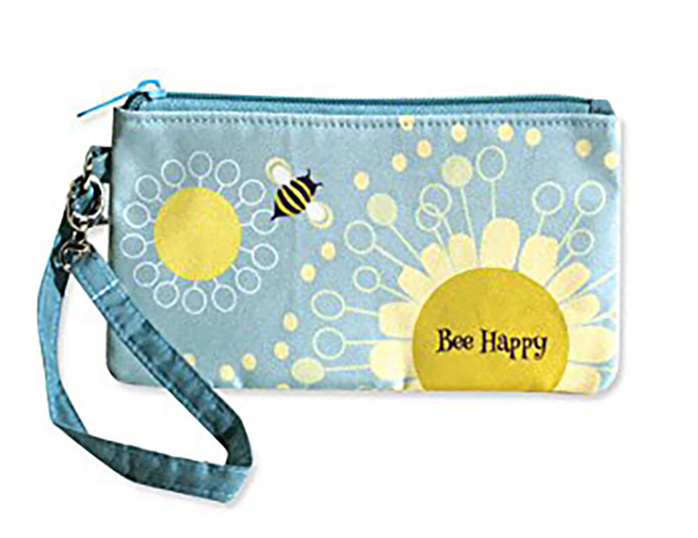 Robin Pickens Wristlet Cosmetic Bag Honey Bee Happy, 4 x 7 inches