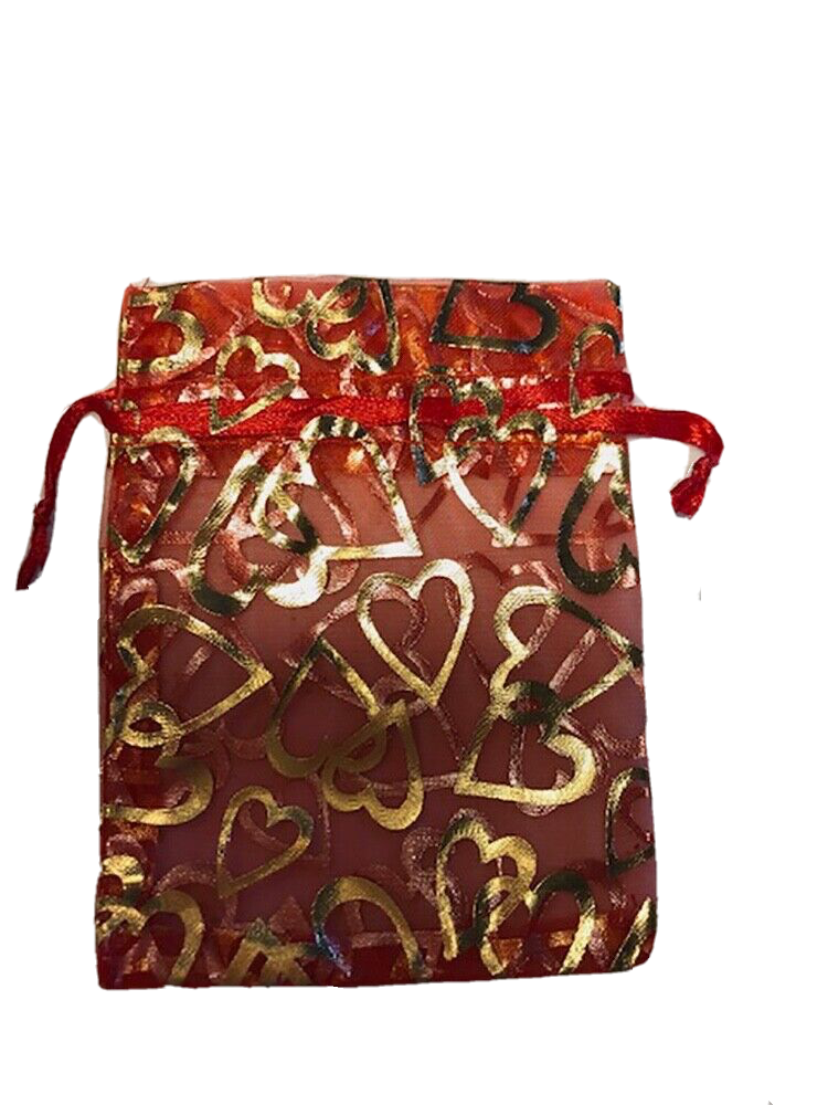 Pouch, 12 organza bags 3x4.5" with drawstring, heart pattern, colors may vary