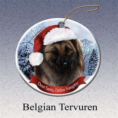 Holiday Pet Gifts Belgian Tervuren Santa Hat Dog Porcelain Christmas Ornament