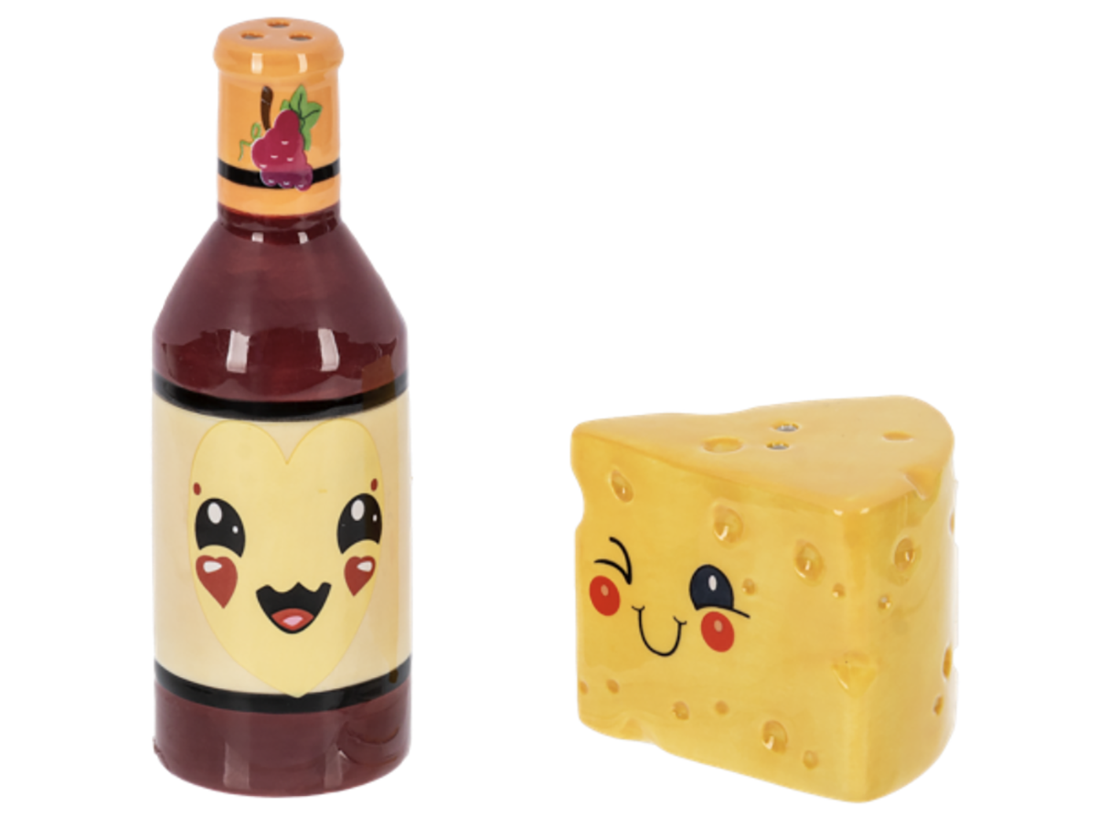 Ganz Ceramic Salt & Pepper Shakers, 2 Piece Set, Wine and Cheese
