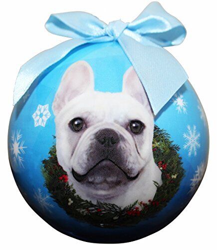 "French Bulldog White Christmas Ornament" Shatter Proof Ball Easy To Personalize