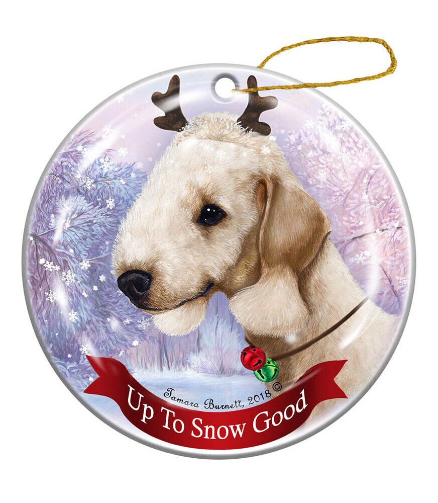 Bedlington Terrier Sandy Reindeer Dog Porcelain Christmas Ornament