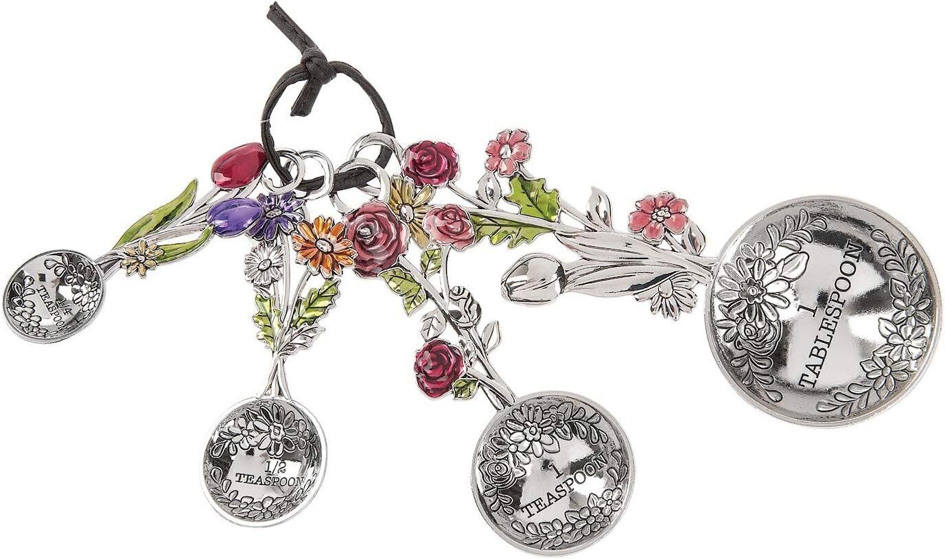 Ganz 4-Piece Set - Colorful Flower Bouquet Enameled Measuring Spoons