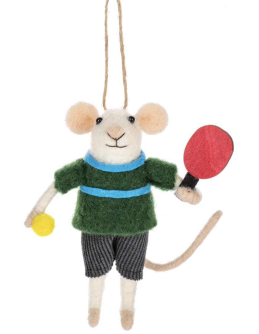 Midwest-CBK Mouse Couple Pickleball Woolen Ornaments, Set of Two, 4 1/2" H.