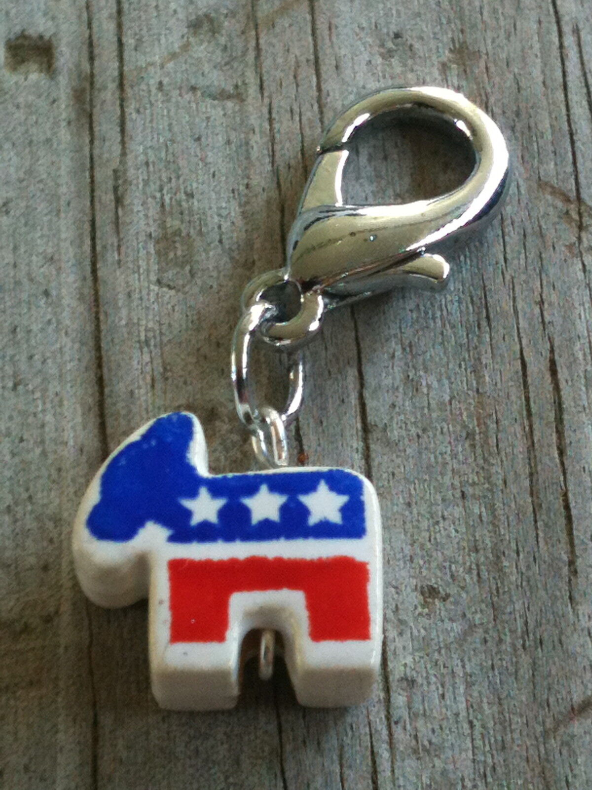 Porcelain Ceramic Democratic Donkey Election Zipper Pull / Pet Collar Charm