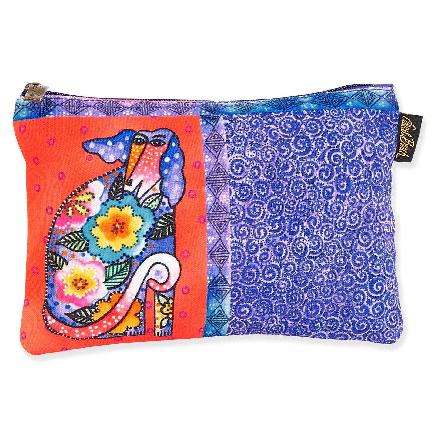 Laurel Burch Classic Dogs Cosmetic Bag (orange/blue swirls F), Floral Dog