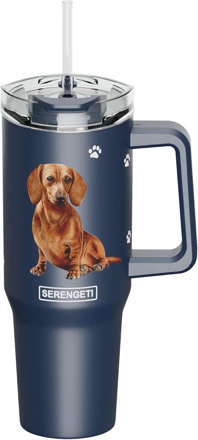 Serengeti 40 Oz Red Dachshund Dog Stainless Steel Tumbler w Handle, Straw & Lid