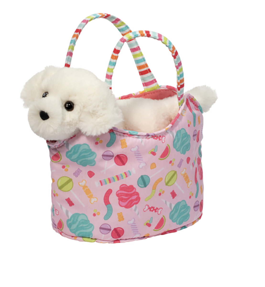 Douglas Pals Candy Pop Sassy Sak Tote w White Retriever Stuffed Animal Toy, 7"