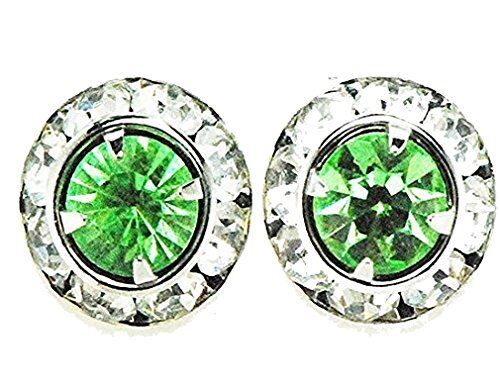 Finishing Touch Medium Rondelle Stone Show Earrings Green Peridot- Silver Finish