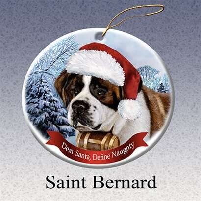 Holiday Pet Gifts St Bernard Santa Hat Dog Porcelain Christmas Tree Ornament