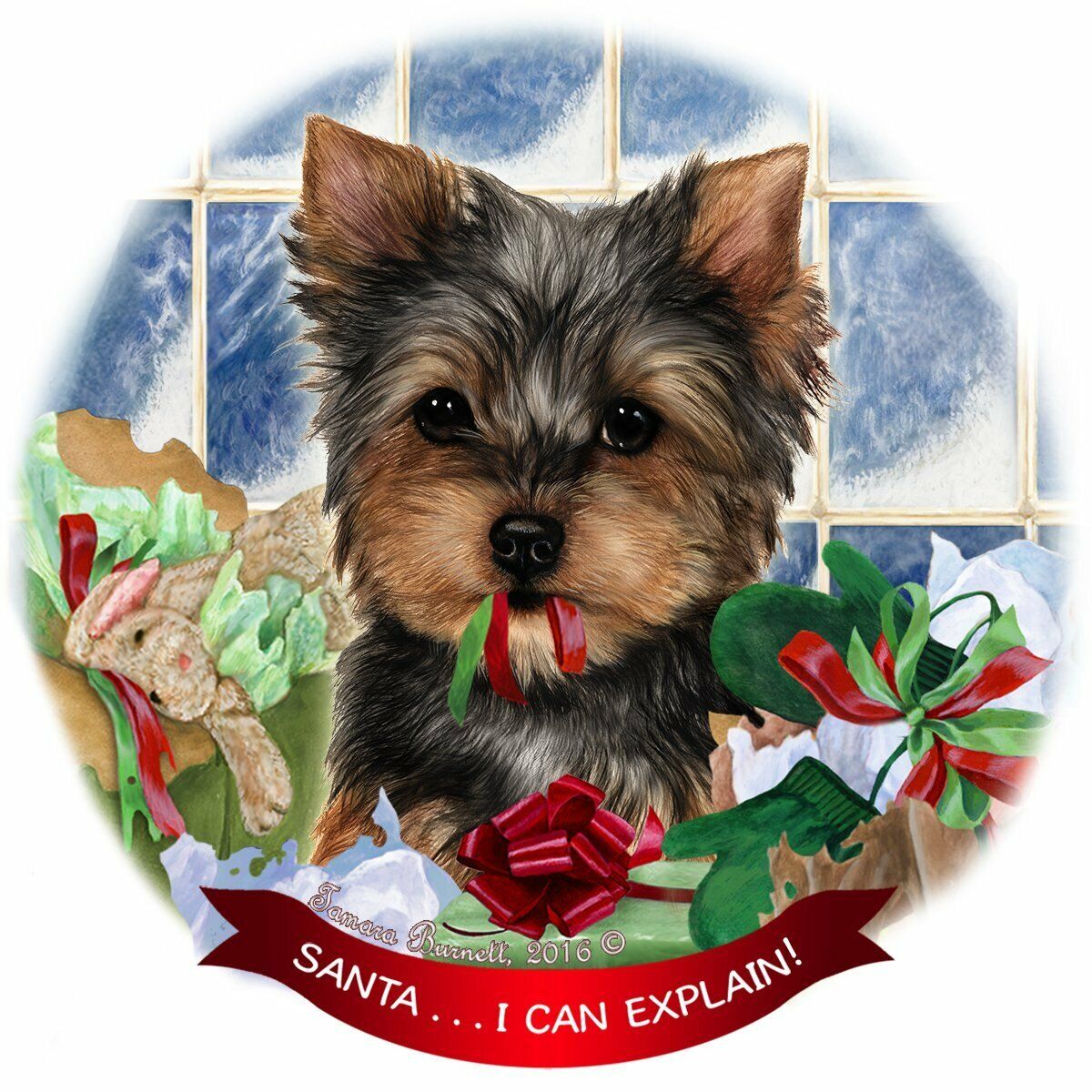 Yorkshire Terrier Yorkie Dog Porcelain Ornament 'Santa.. I Can Explain!'