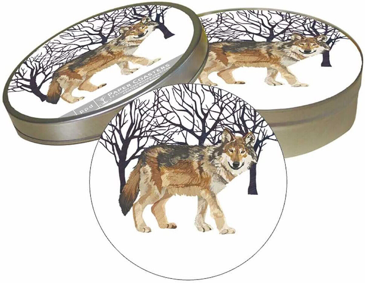 Paperproducts Design Coaster Set. Set 6, 4”, Patti Gay/Two Can Art Winter Wolf
