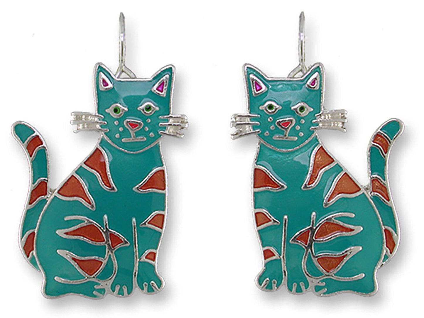 Judith Geiger Silver Plated Calypso Cat Enamel Dangle Earrings