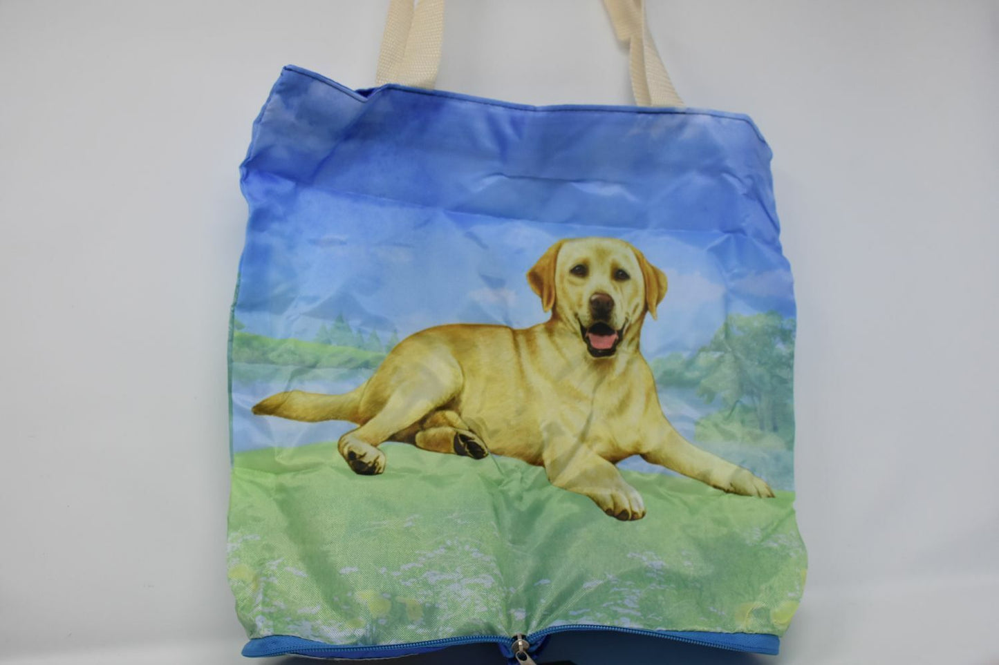 Labrador, Yellow Lying Foldable Tote Bag-Waterproof - Zippered Market Tote