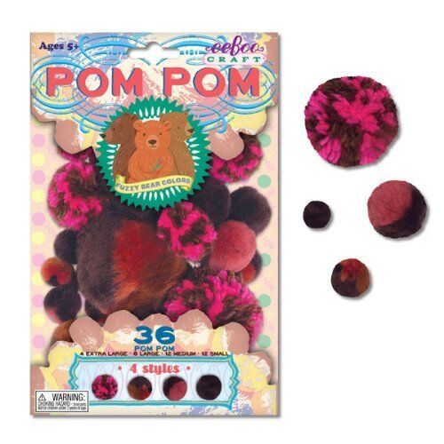 Fuzzy Bear Colors Brown Pom Pom Craft Kit by eeBoo, 36 pom poms
