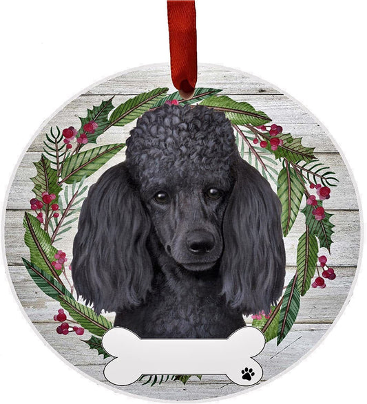 Black Poodle Ornament - E&S Pets, DIY Personalizable, Ceramic Round Ornament
