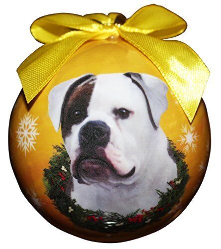 "American Bulldog Christmas Ornament" Shatter Proof Ball Easy To Personalize