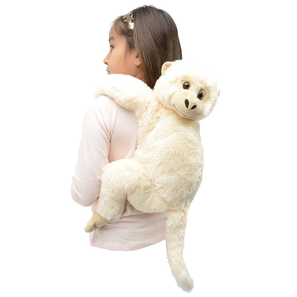 Unipak Soft Plush White Kiwi Monkey Backpack Adjustable Straps Zippered Pocket
