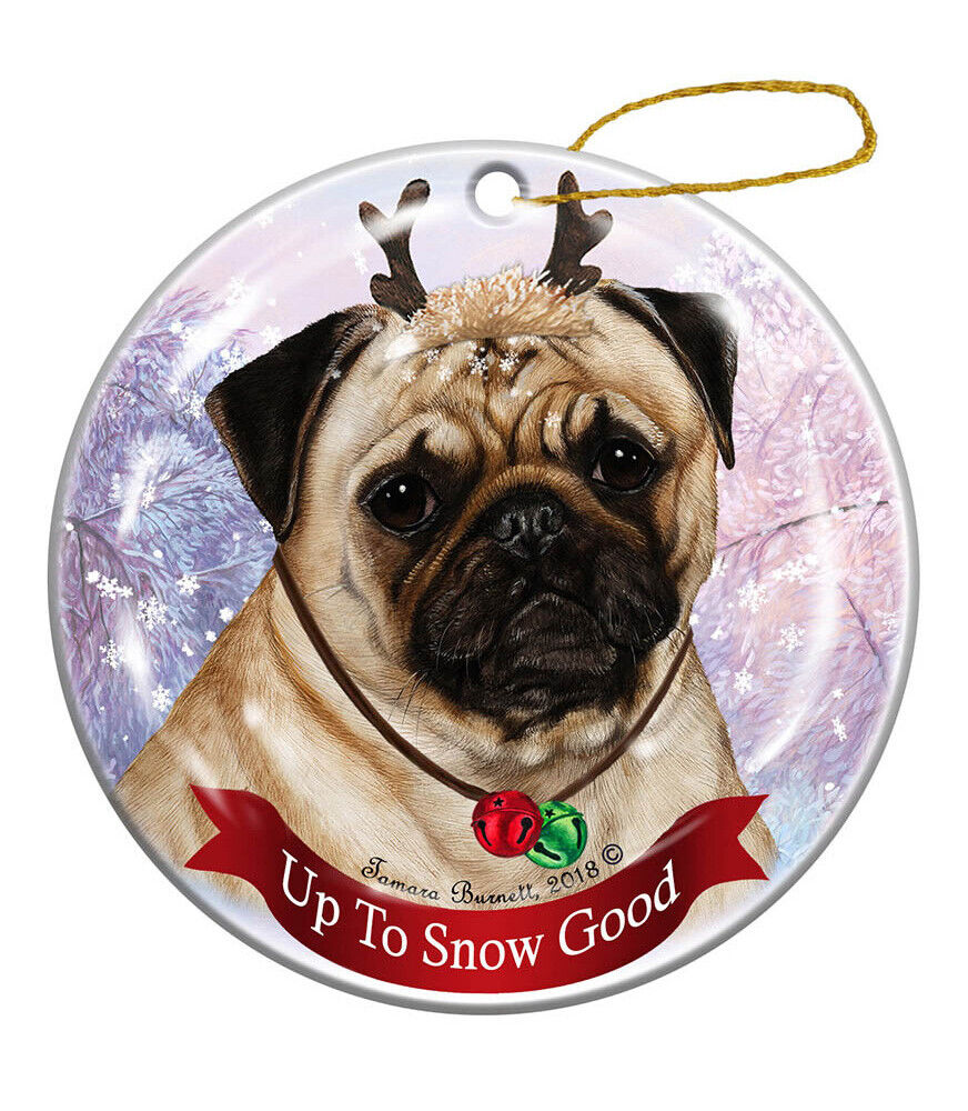 Holiday Pet Gifts Fawn Pug Dog Porcelain Christmas Ornament