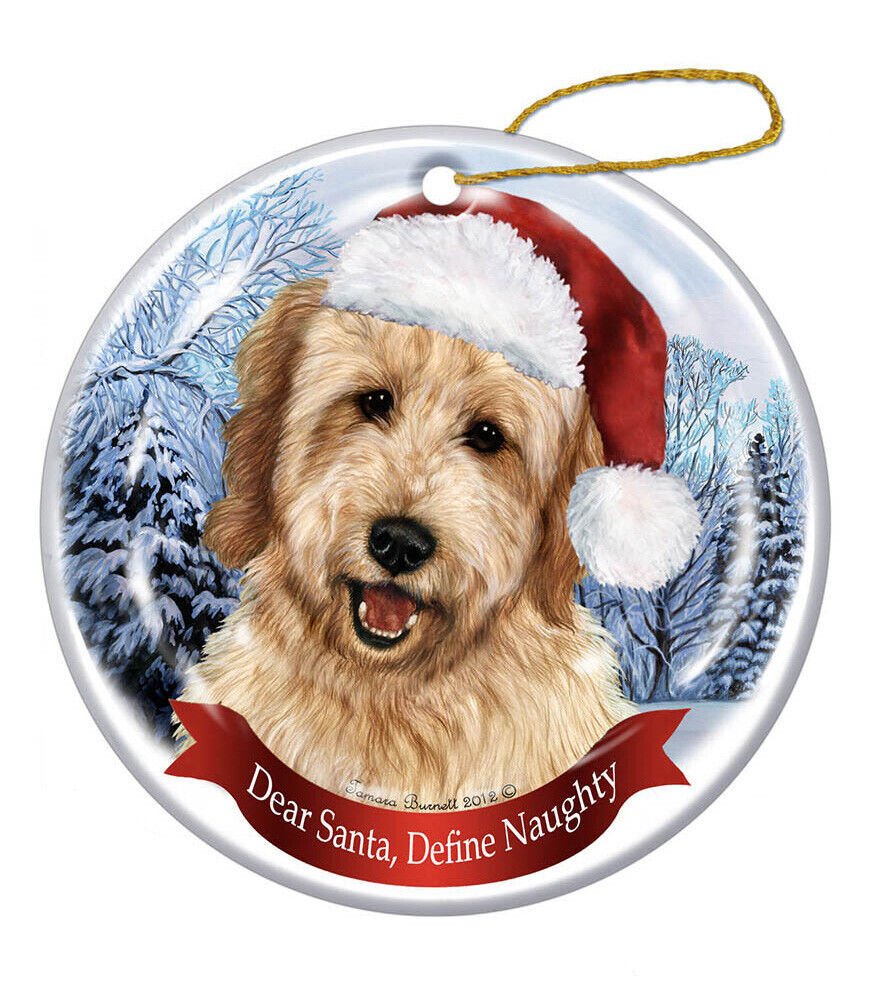 Holiday Pet Gifts Goldendoodle Santa Hat Dog Porcelain Christmas Tree Ornament