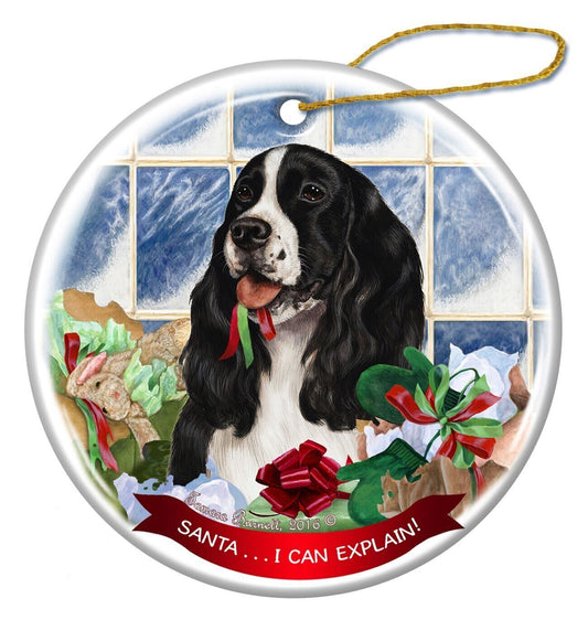 Black and White Springer Spaniel Dog Porcelain Ornament 'Santa.. I Can Explain!