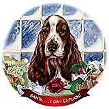 English Cocker Liver/White Dog Porcelain Ornament 'Santa. I Can Explain!'