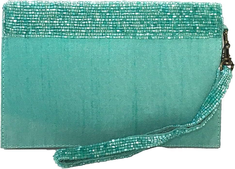 Bamboo Trading Company Cell Phone or Club Bag, Beach Bum Text Beaded, Aqua