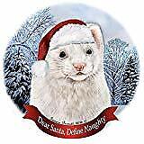 Holiday Pet Gifts White Ferret Dark Eyes Santa Hat Porcelain Ornament