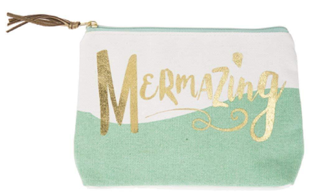 Ganz Aqua Blue and White Mermazing Cosmetic Bag Mermaid Theme & Gold Accents