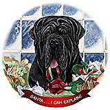 Neapolitan Mastiff Black Uncropped Porcelain Ornament 'Santa. I Can Explain!'