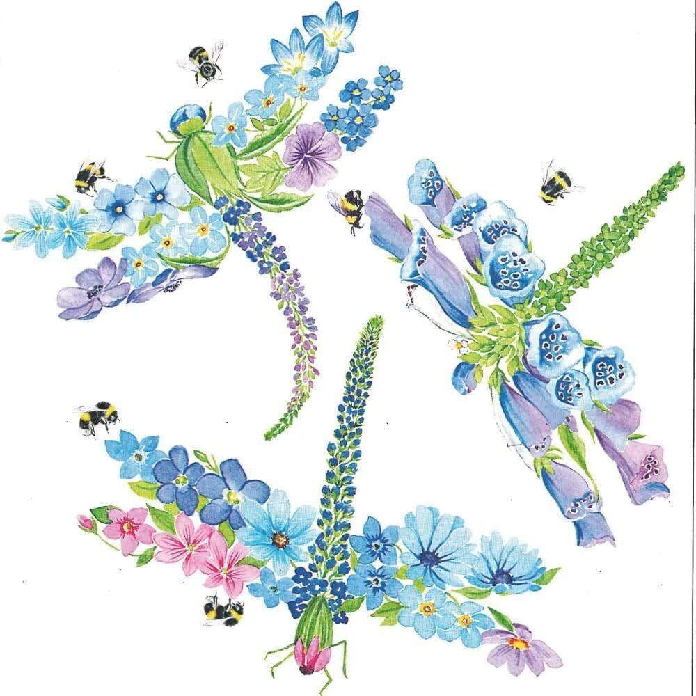 Paperproducts Design Dragonfly Fleurettes Beverage/Cocktail Paper Napkins,5"x5"