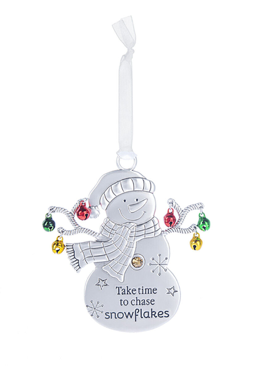 Ganz Snowman with Bells Ornament - Take time to chase snowflakes